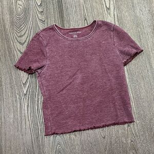 American Eagle AE Waffle Baby Tee Cropped Crewneck Short Sleeves Burgundy Size M